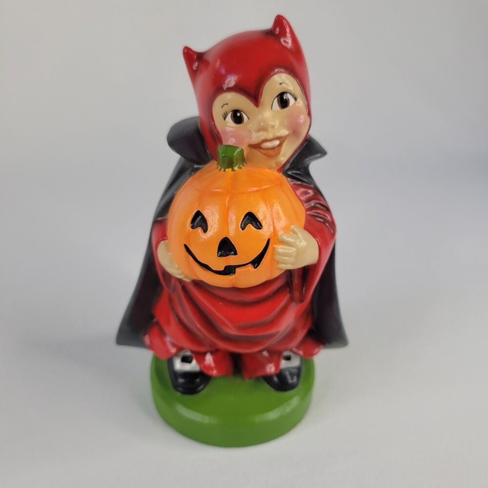 Vtg '87 Byron Mold Ceramic Figure Halloween Red Devil JackOLantern Hand Painted